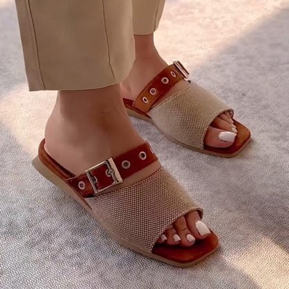 L42401 Comfortable Square Toe Flat Sandals