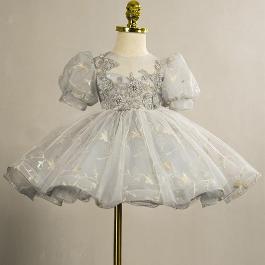 L41702 GIRL CHRISTMAS DRESS TODDLER PRINCESS DRESS SUMMER BEADED BOW DRESS BIRTHDAY PARTY DRESS