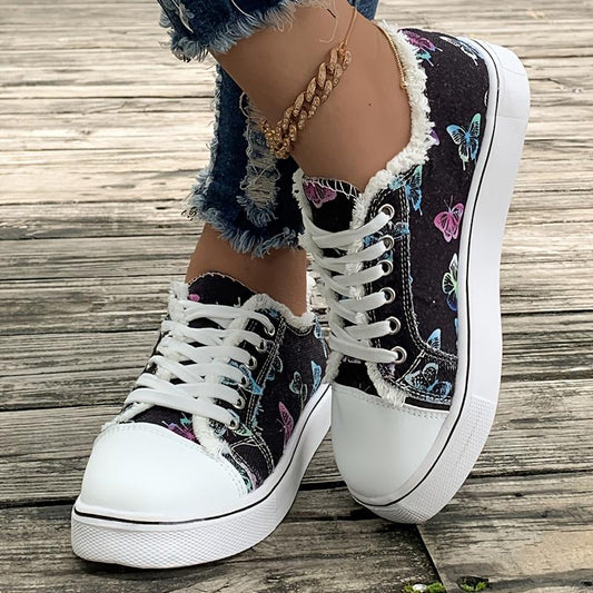 Butterfly Print Canvas Shoes Low Top Trainers