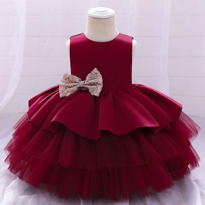 L4169 BABY GIRL PRINCESS DRESS TODDLER SEQUINED BOW BIRTHDAY PARTY DRESS