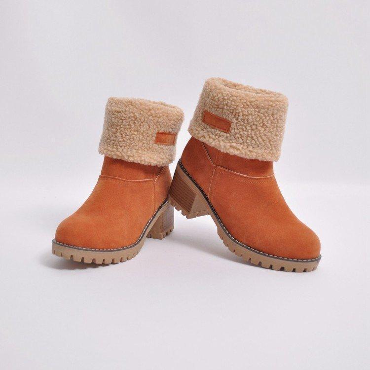 Warm Square Heels Ankle Snow Boots For Women