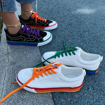 Rainbow Canvas Sneakers Lace Up Fashion Trainers