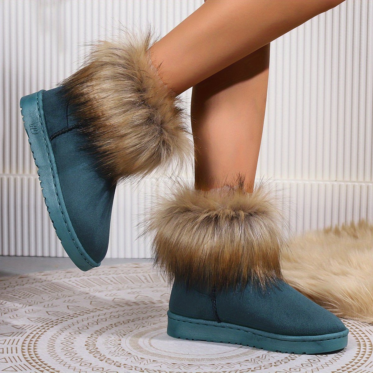 Women's Fluffy Furry Slip On Thermal Ankle Warm Boots