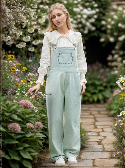 Korean Style Spring Embroidered Overalls