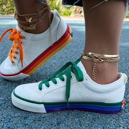 Rainbow Canvas Sneakers Lace Up Fashion Trainers