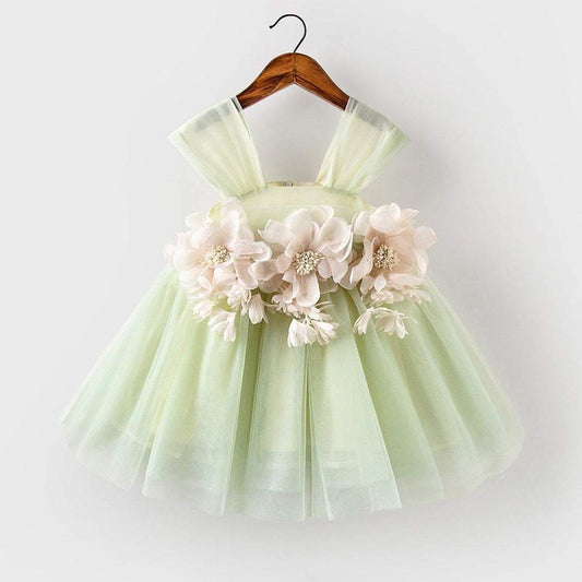 L4161 BABY FLOWER GIRL DRESS TODDLER BIRTHDAY PARTY DRESS SUMMER GREEN CAKE PUFFY GIRL FORMAL DRESSES