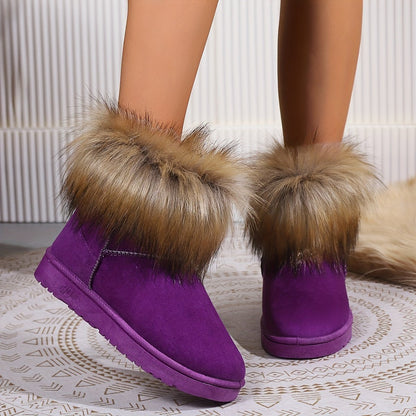 Women's Fluffy Furry Slip On Thermal Ankle Warm Boots