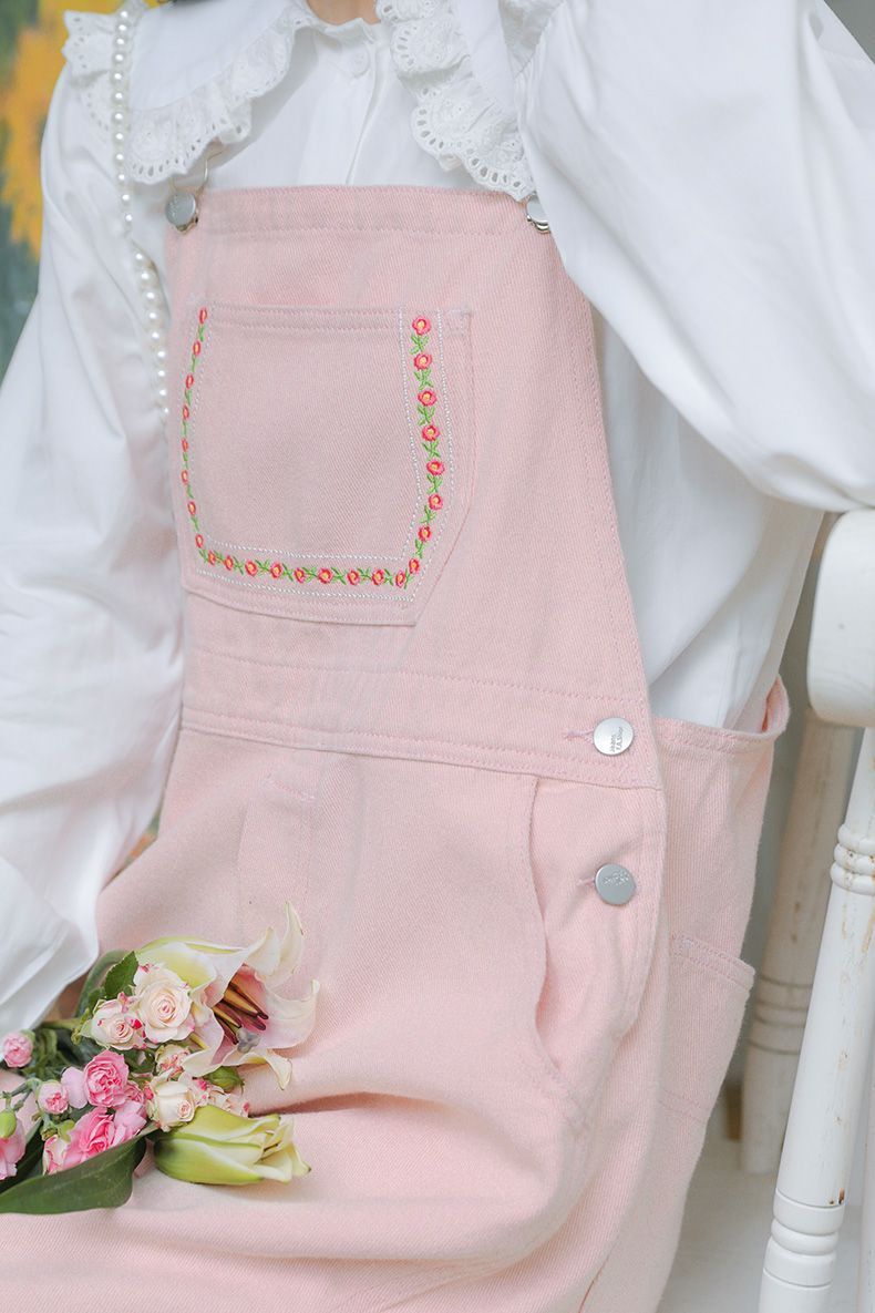 Korean Style Spring Embroidered Overalls