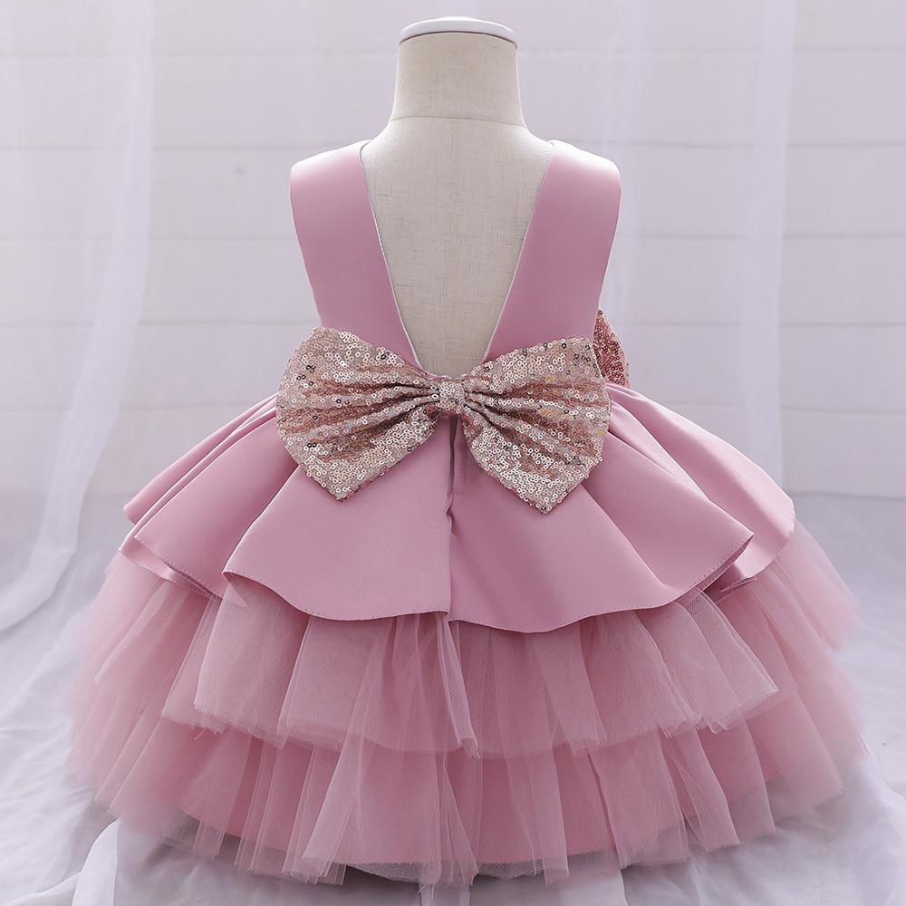 L4169 BABY GIRL PRINCESS DRESS TODDLER SEQUINED BOW BIRTHDAY PARTY DRESS