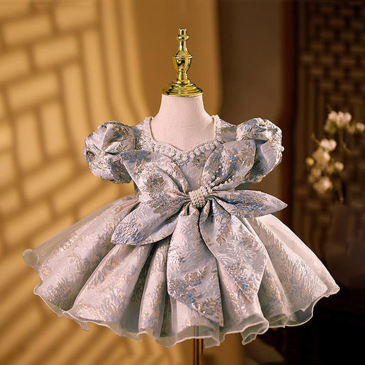 L41709 GIRL SUMMER BIRTHDAY PARTY DRESS BABY GIRL VINTAGE BOW PUFFY FORMAL PRINCESS DRESS