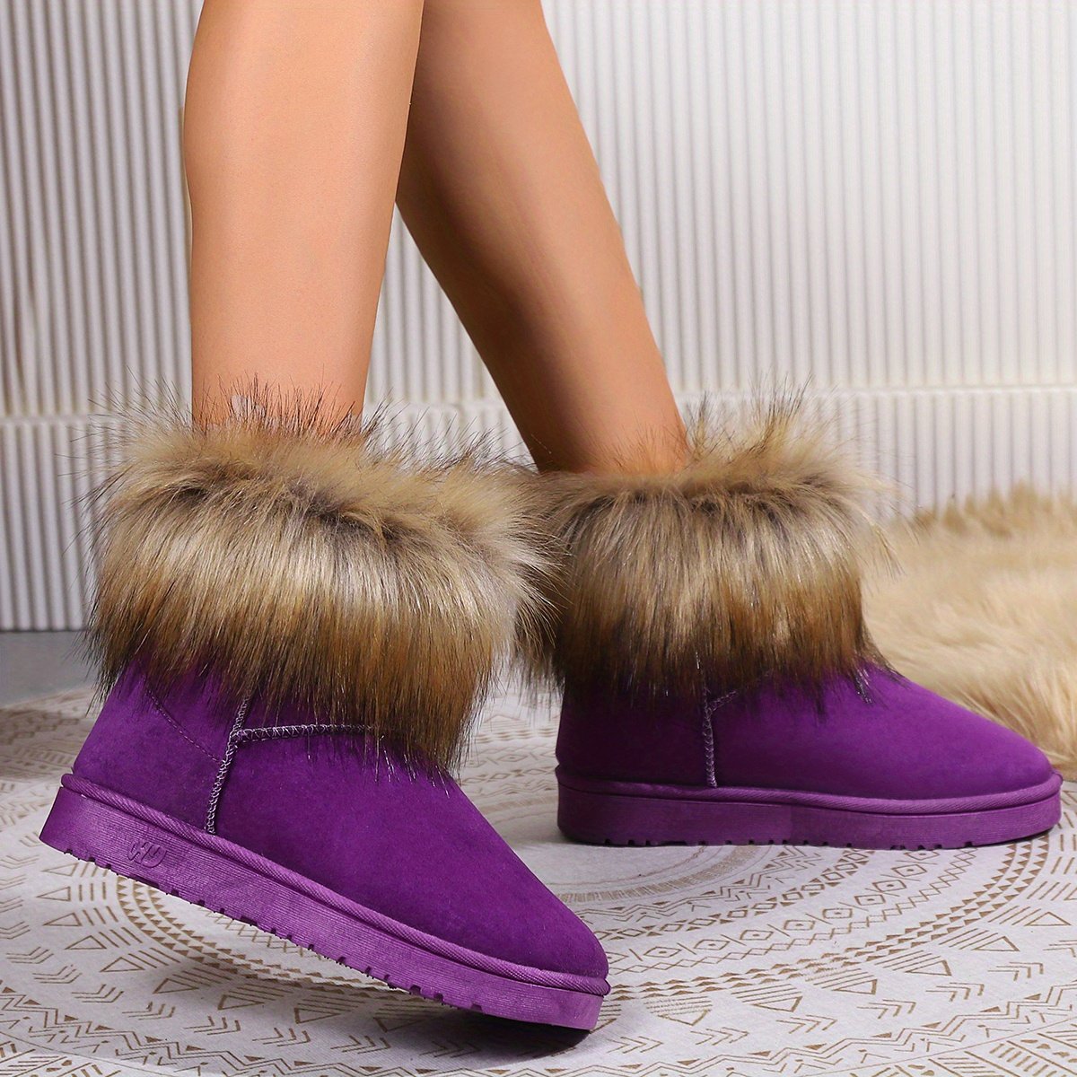 Women's Fluffy Furry Slip On Thermal Ankle Warm Boots