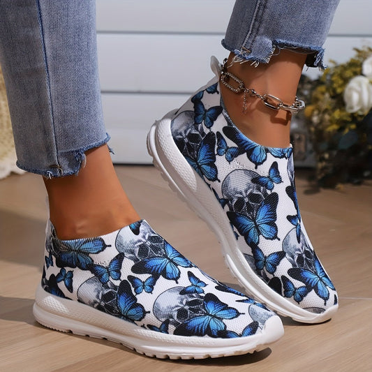 Women's Skull & Butterfly Print Sneakers Breathable Shoes