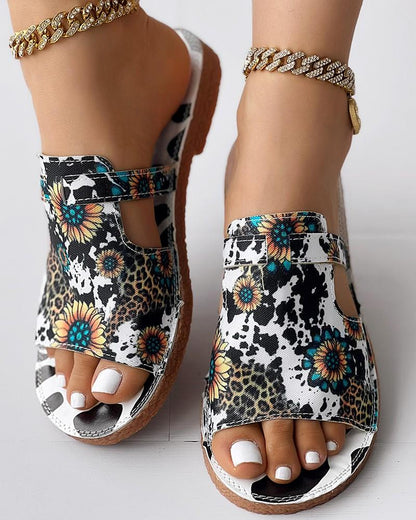 Sunflower Cow Leopard Print Hollow Out Slippers Summer Sandals