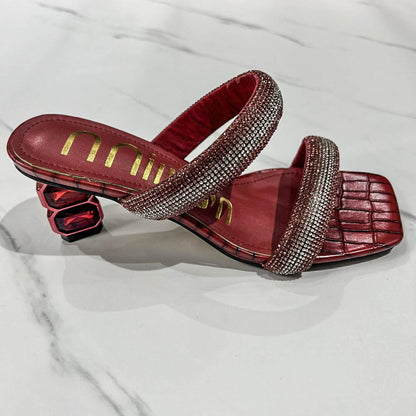 L4085 Rhinestone High Heel Slippers