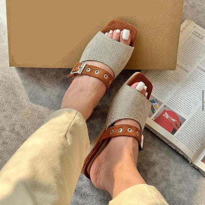 L42401 Comfortable Square Toe Flat Sandals