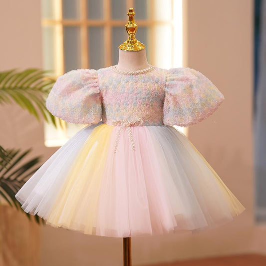 L41615 GIRL BIRTHDAY DRESSES TODDLER PINK PUFFY PARTY FORMAL PRINCESS DRESS
