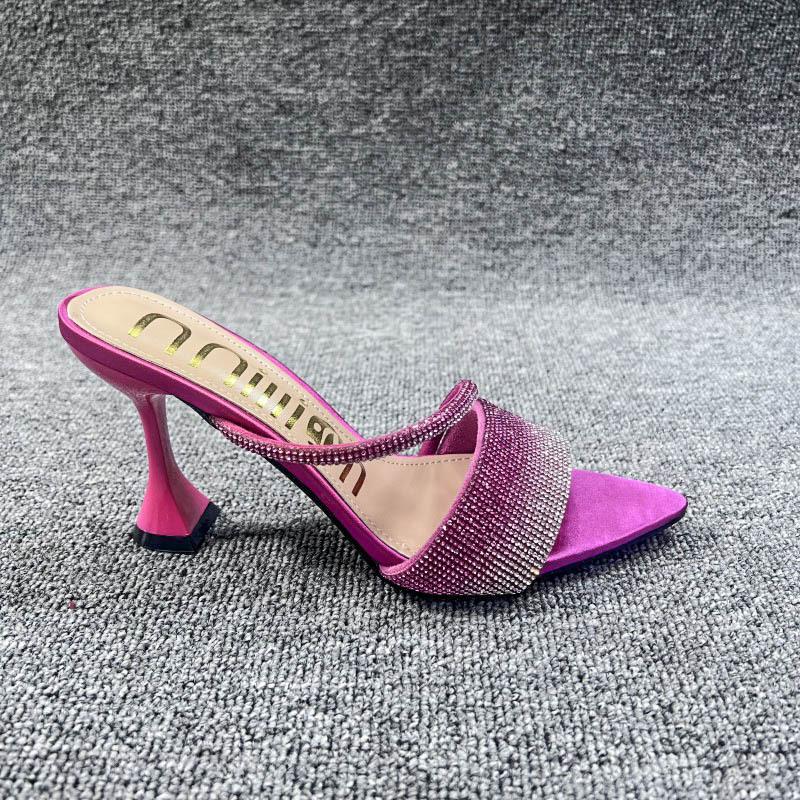 L4086 Rhinestone High Heel Slippers