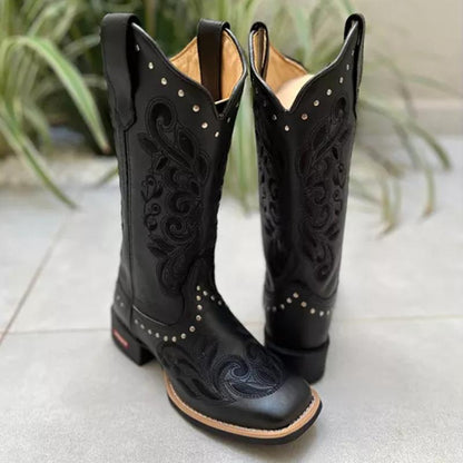 F5163 Black Embroidered Knight Boots