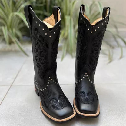 F5163 Black Embroidered Knight Boots