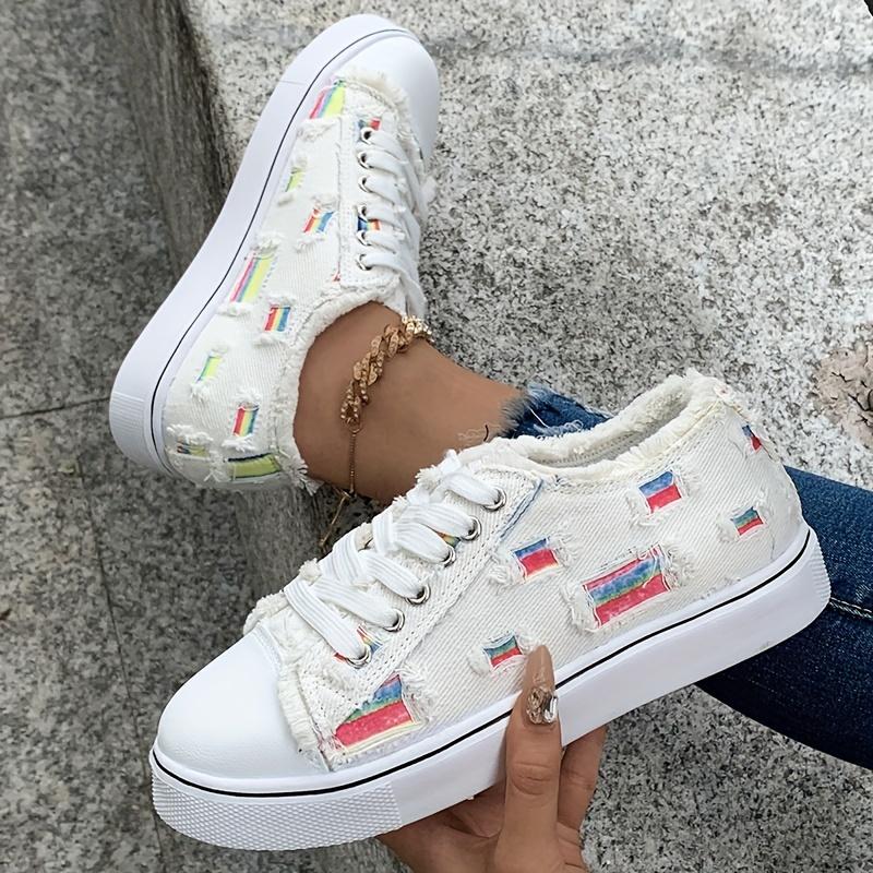 Women's Flat Canvas Shoes Lace Up Low Top Trainers