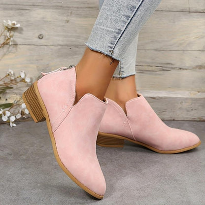 Women's Chunky Heeled Ankle Boots Retro Short Boots