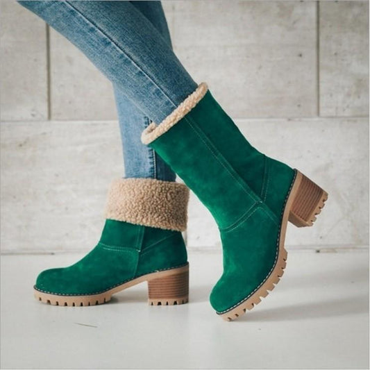 Warm Square Heels Ankle Snow Boots For Women