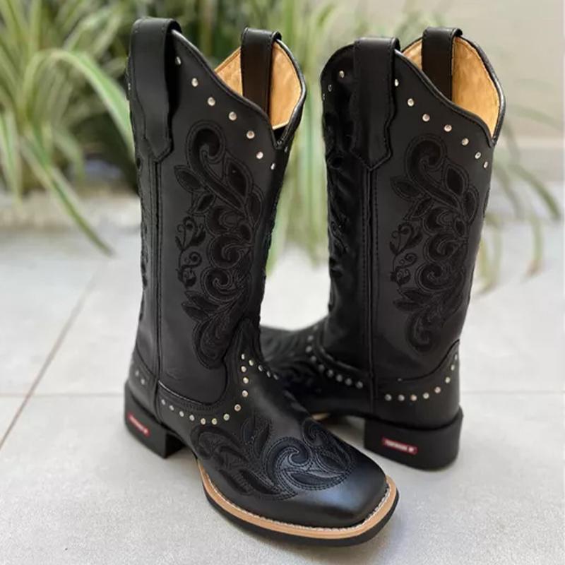 F5163 Black Embroidered Knight Boots