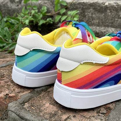 Women's Rainbow Printed Low Top Lace Up Sneakers