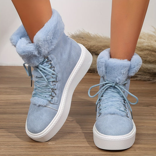 Women's Lace Up Velvet Warm Fluffy Snow Boots