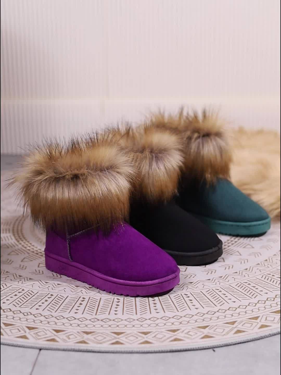 Women's Fluffy Furry Slip On Thermal Ankle Warm Boots