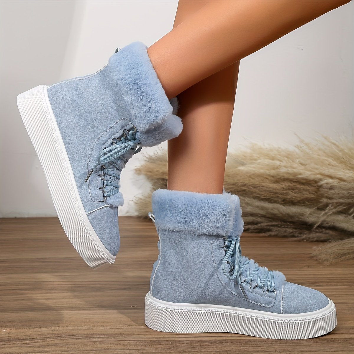 Women's Lace Up Velvet Warm Fluffy Snow Boots