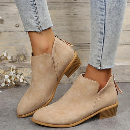 Women's Chunky Heeled Ankle Boots Retro Short Boots