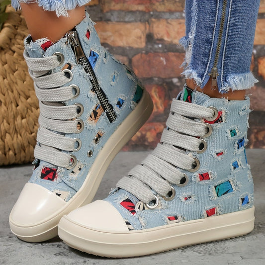 Women's Canvas Shoes Colorful Plaid Pattern Boots