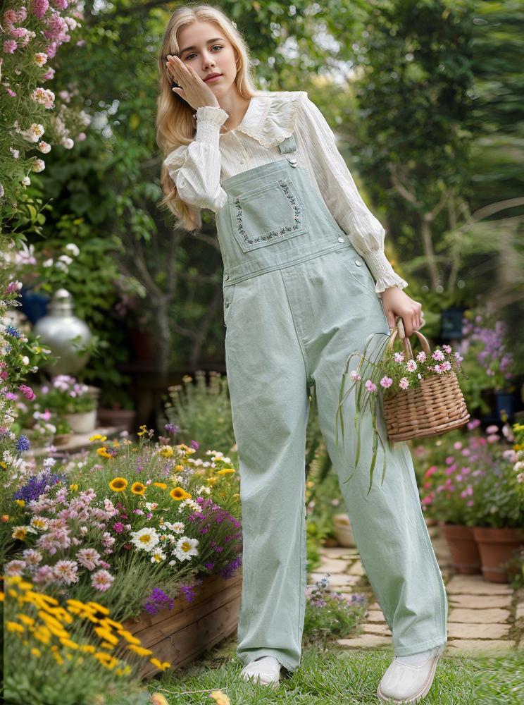 Korean Style Spring Embroidered Overalls