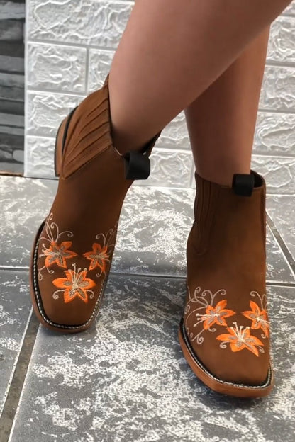 M9 Embroidered Flower Martin Boots