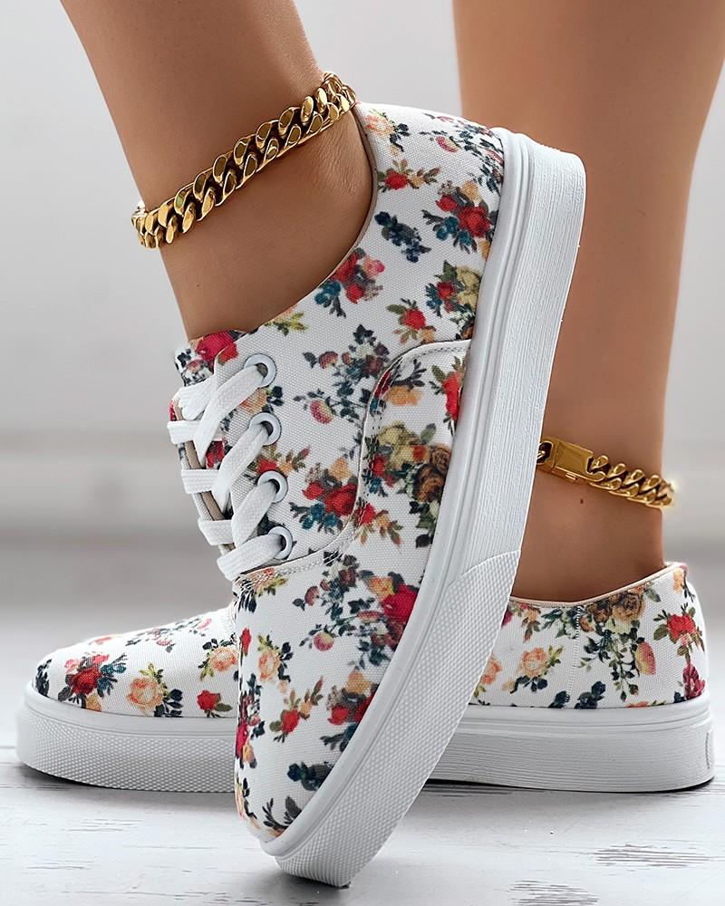 Ditsy Floral Print Lace-up Trainers