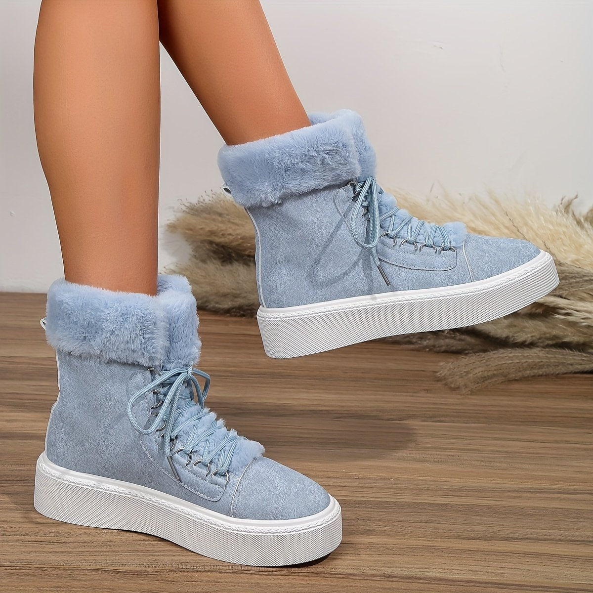 Women's Lace Up Velvet Warm Fluffy Snow Boots