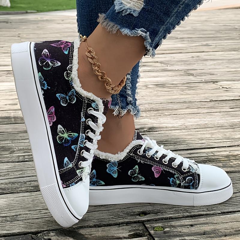 Butterfly Print Canvas Shoes Low Top Trainers