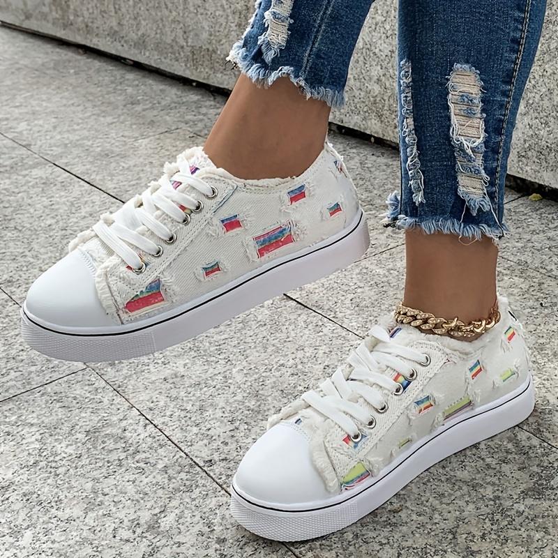 Women's Flat Canvas Shoes Lace Up Low Top Trainers