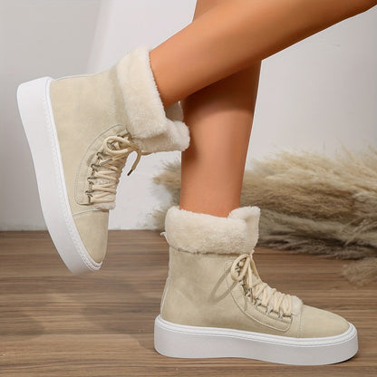 Women's Lace Up Velvet Warm Fluffy Snow Boots