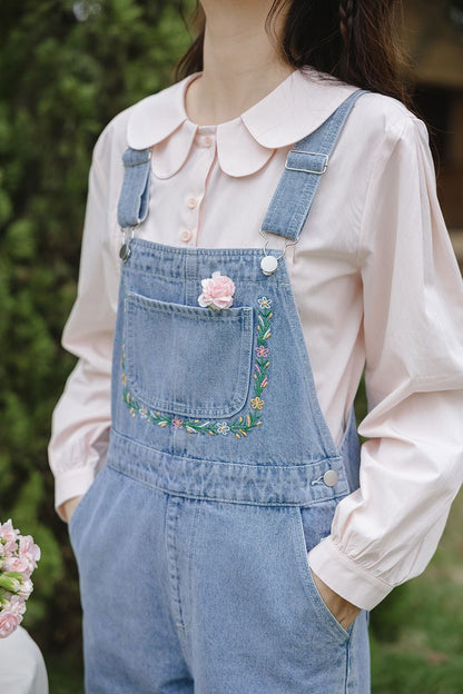 Korean Style Spring Embroidered Overalls