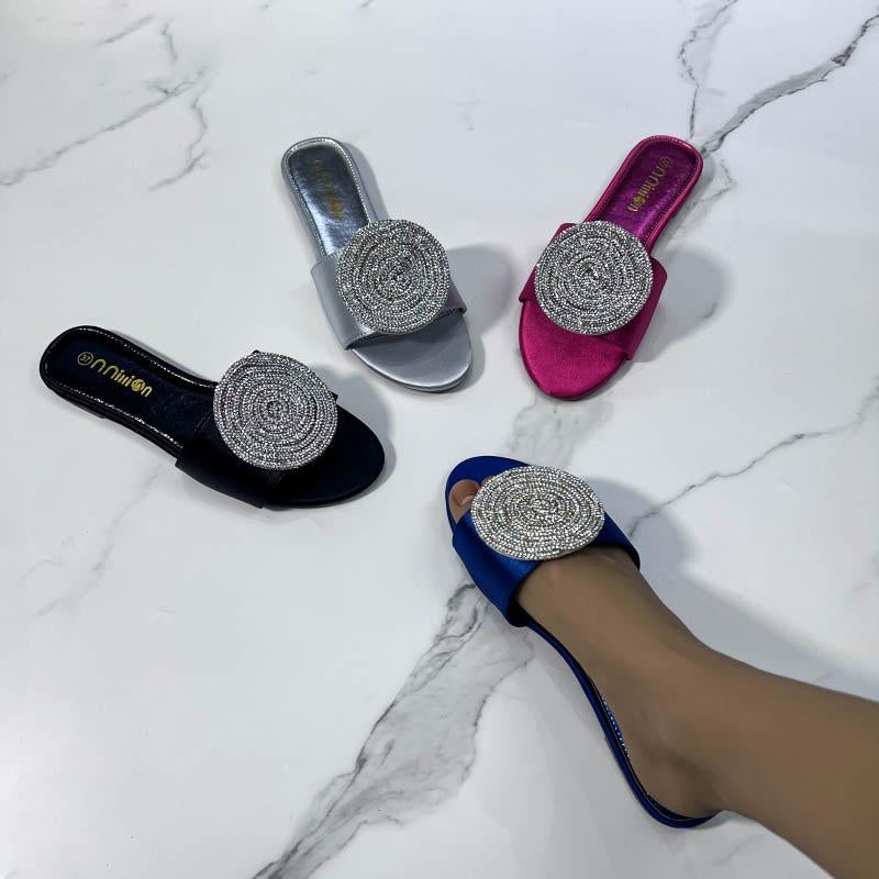 L40811 Rhinestone Flat Slippers