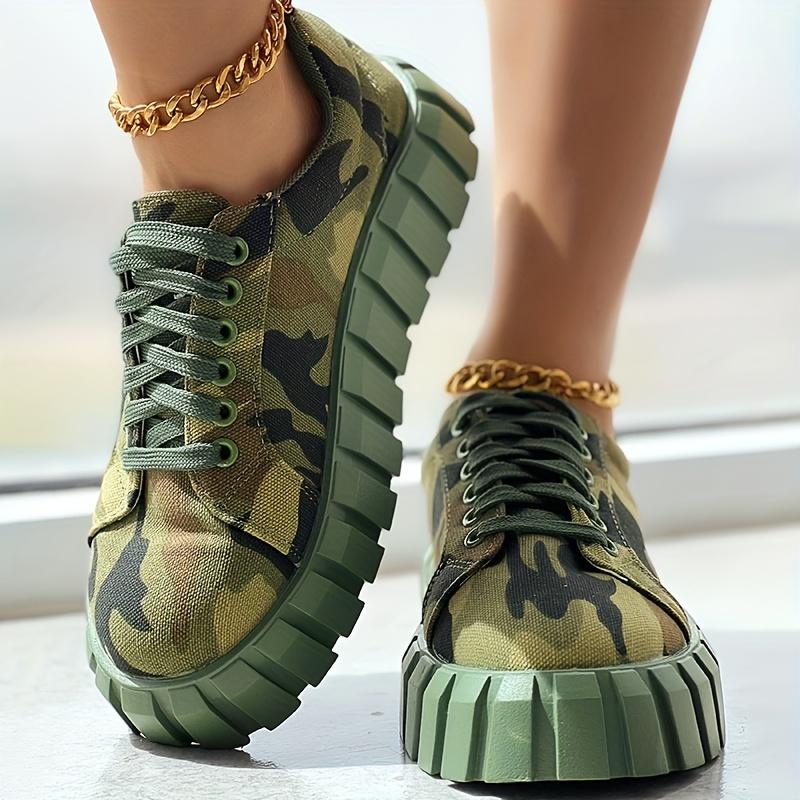 Women's Camouflage Canvas Shoes Comfy Walking Trainers