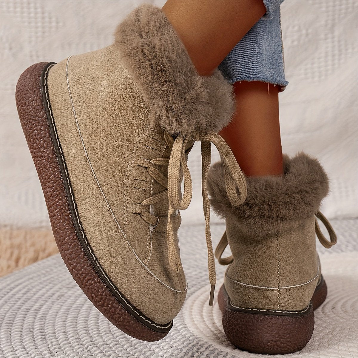 Women's Casual Lace Up Plush Lined Boots