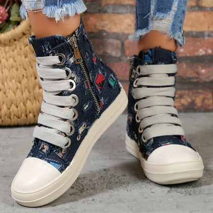 Women's Canvas Shoes Colorful Plaid Pattern Boots