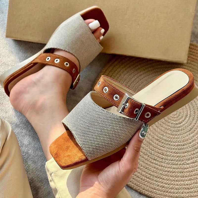 L42401 Comfortable Square Toe Flat Sandals