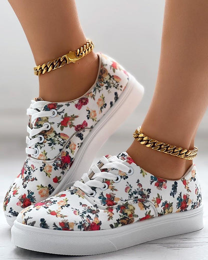 Ditsy Floral Print Lace-up Trainers