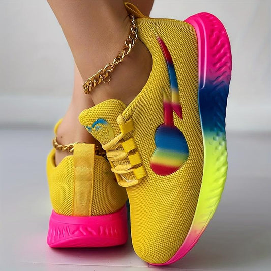 Women's Rainbow Heart Chunky Trainers Casual Running Shoes