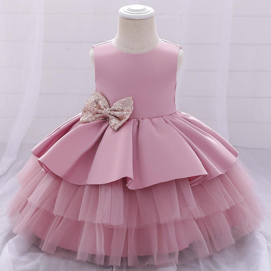 L4169 BABY GIRL PRINCESS DRESS TODDLER SEQUINED BOW BIRTHDAY PARTY DRESS