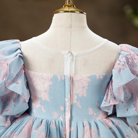 L41704 GIRL CHRISTMAS DRESS TODDLER PRINCESS DRESS SUMMER BEADED BOW DRESS LACE BIRTHDAY PARTY DRESS